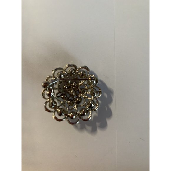 VINTAGE CLEAR RHINESTONE flower BROOCH/ PIN silver tone Pin Bent - Picture 3 of 3